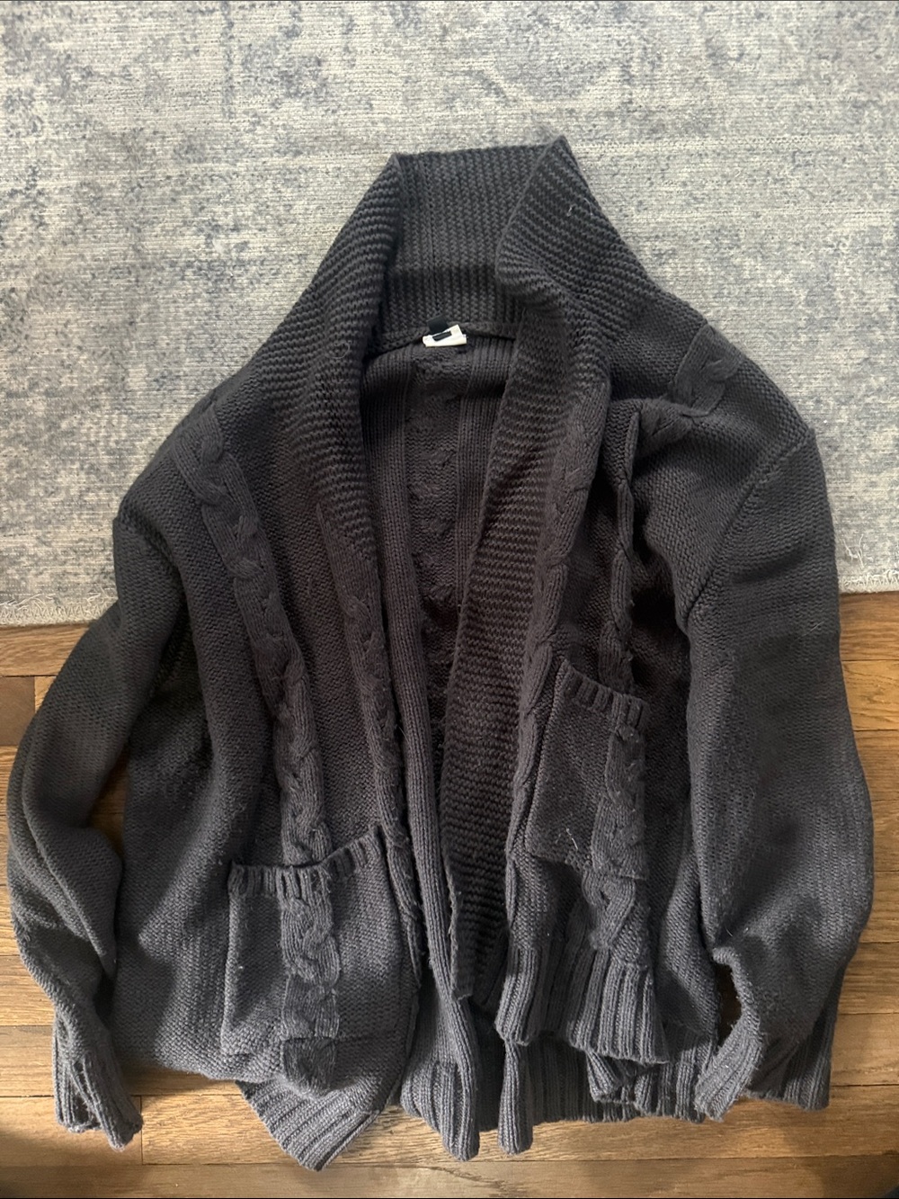 Simple Charcoal Cable Knit Shawl Cardigan